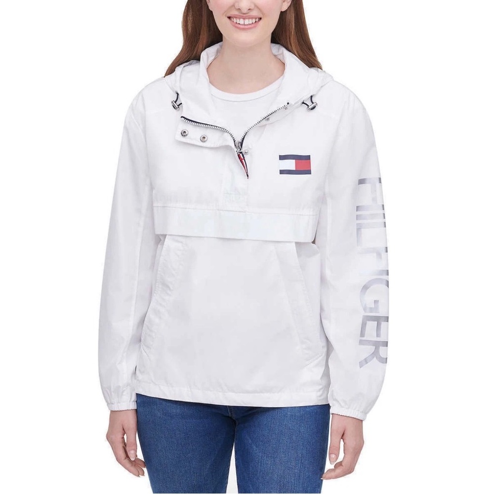 Tommy Hilfiger Ladies 1/4 Zip Windbreaker Hooded Pullover White S